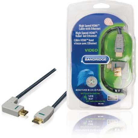 Bandridge HDMI 1.4 High Speed with Ethernet kabel haaks naar rechts - 5 meter