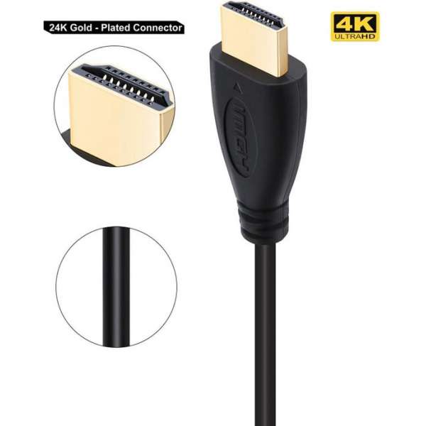 DrPhone Hi-Speed® HDMI naar HDMI kabel - 4K ULTRA HD - 15Meter - 1.4v Hoge Snelheid - Goud verguld - Zwart