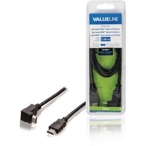 High Speed HDMI Cable with Ethernet HDMI Connector - HDMI Connector Angled 90° 1.00 m Black