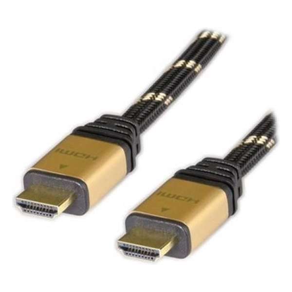 ADJ 300-00007 HDMI Kabel [HDMI / HDMI High speed M/M gouden connector Goud-zwart nylon 1m Blister]