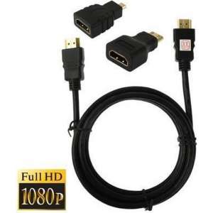 HDMI kabel 1,5 meter met adapters MICRO en MINI HDMI universeel (cable)