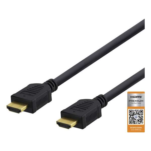 DELTACO HDMI-1010D High-Speed Premium HDMI-kabel - 1 meter - Ethernet, 4K UHD - Zwart