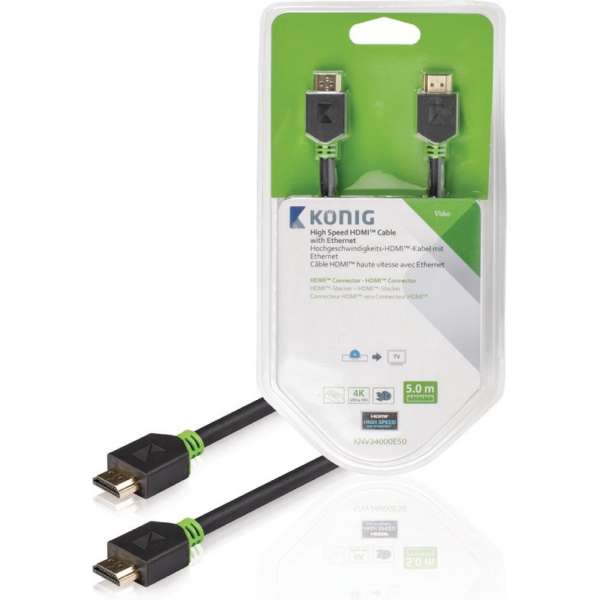 König High Speed HDMI-kabel met Ethernet HDMI-connector - HDMI-connector 5,00 m grijs