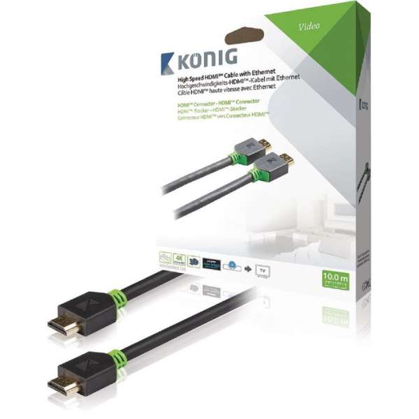 König High Speed HDMI-kabel met Ethernet HDMI-connector - HDMI-connector 10,0 m grijs