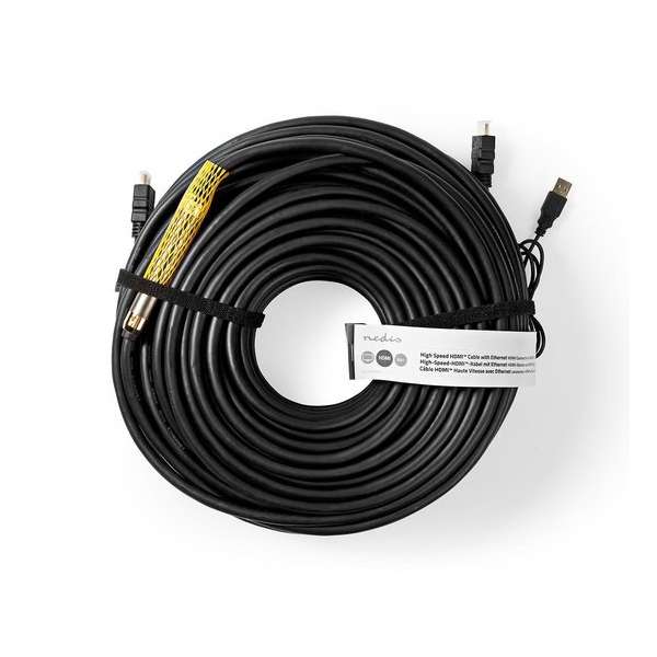 Actieve HDMI 1.4 Kabel 50m Verguld Rond Zwart