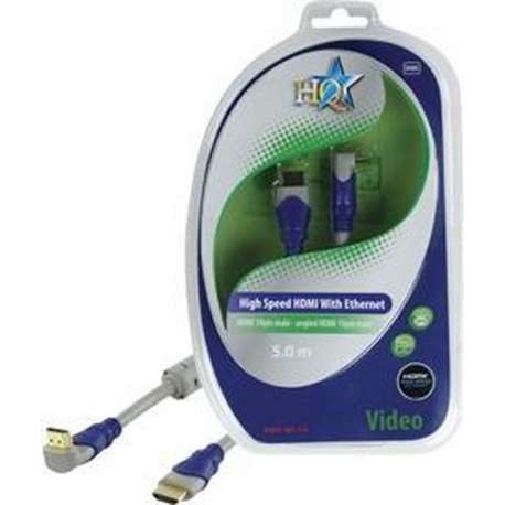 HQ - 1.4 High Speed HDMI kabel - eenzijdig haaks - 5 m - Grijs/Blauw