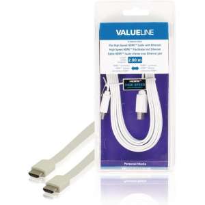 Valueline Vlmb34010w20 Platte High Speed Hdmi Kabel met Ethernet Hdmi-connector - Hdmi-connector 2,00 M Wit