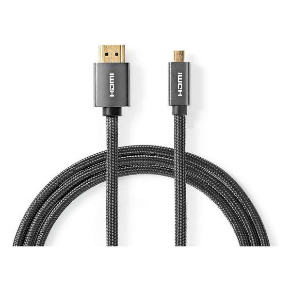 Nedis High Speed HDMI-kabel met Ethernet | HDMI™-Connector - HDMI™-Microconnector | Gun Metal Grey | Gevlochten Kabel | 2.0 m