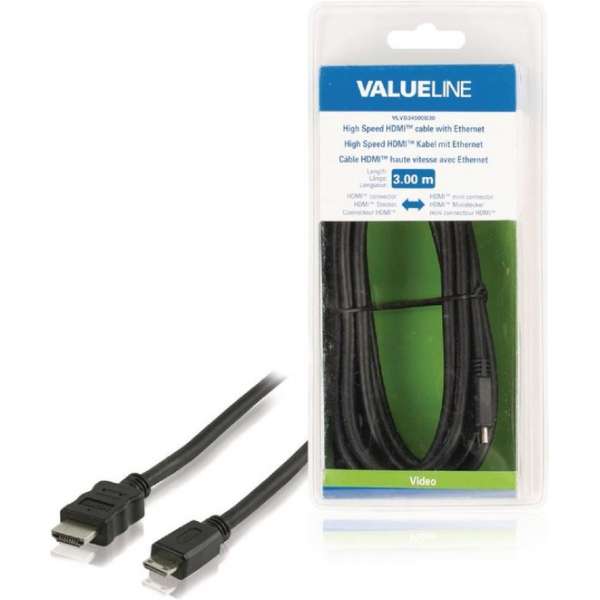 Valueline Vlvb34500b30 High Speed Hdmi -kabel met Ethernet Hdmi-connector - Hdmi Mini-connector 3,00 M Zwart