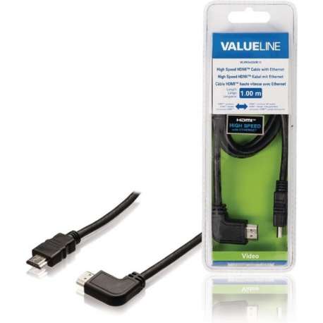 Valueline VLVB34250B10 High Speed Hdmi-kabel met Ethernet Hdmi-connector - Hdmi-connector Links Gehoekt 1,00 M Zwart