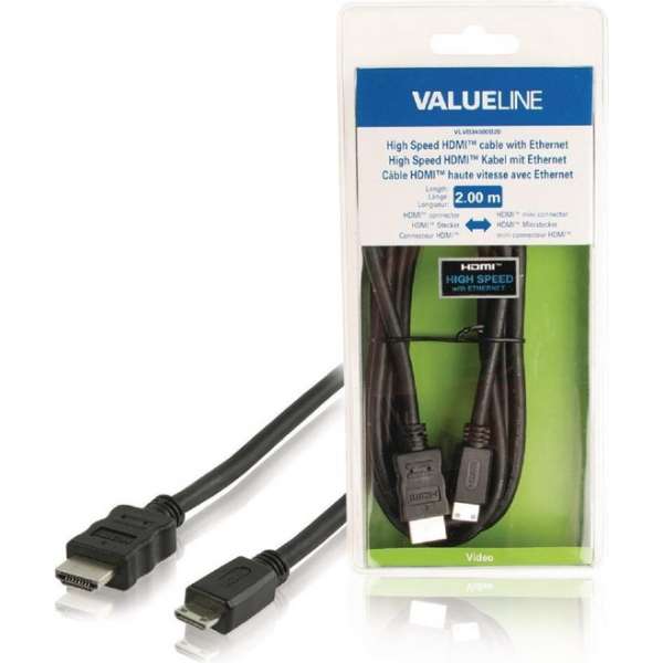 Valueline Vlvb34500b20 High Speed Hdmi -kabel met Ethernet Hdmi-connector - Hdmi Mini-connector 2,00 M Zwart