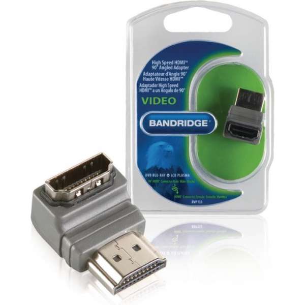 Bandridge BVP133 High Speed Hdmi Met Ethernet Adapter 90° Haaks Hdmi-connector - Hdmi Female Grijs