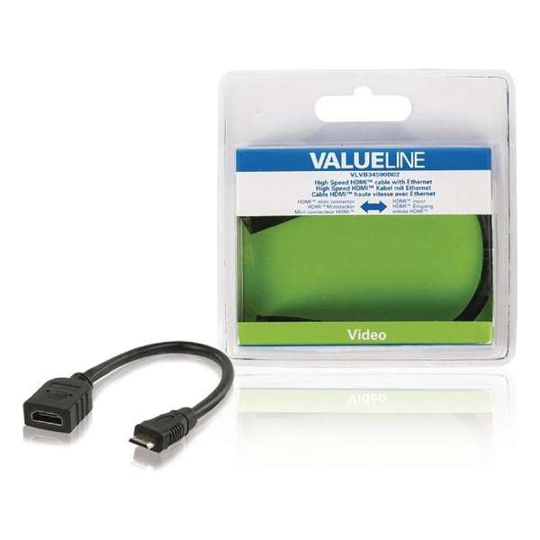 Valueline Vlvb34590b02 High Speed Hdmi -kabel met Ethernet  Hdmi Mini-connector - Hdmi Input 0,20 M Zwart