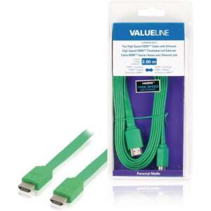 Valueline Vlmb34010g20 Platte High Speed Hdmi Kabel met Ethernet Hdmi-connector - Hdmi-connector 2,00 M Groen