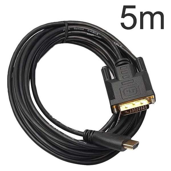 Gold-Plated HDMI naar DVI Kabel Adapter - Verloopkabel Converter Omvormer - Full HD 1080P Compatible - 5 Meter