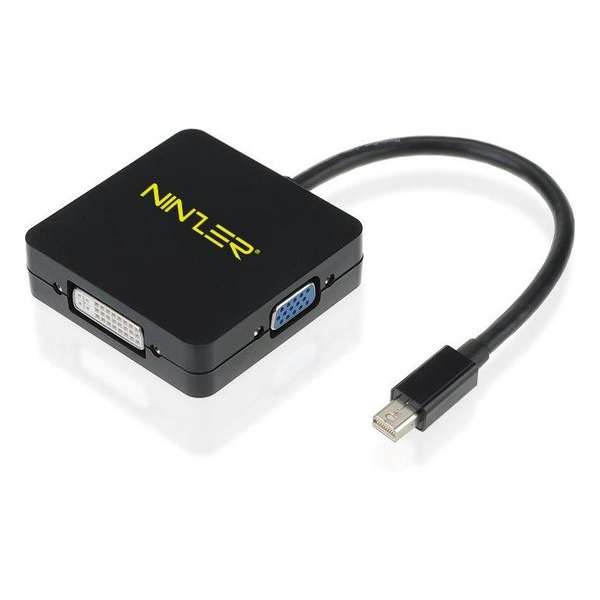 Ninzer® 3 In 1 Mini DisplayPort DP Thunderbolt naar DVI, VGA en HDMI Converter / Adapter | Zwart