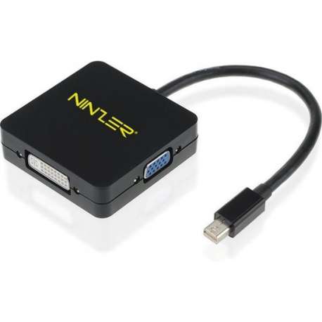 Ninzer® 3 In 1 Mini DisplayPort DP Thunderbolt naar DVI, VGA en HDMI Converter / Adapter | Zwart