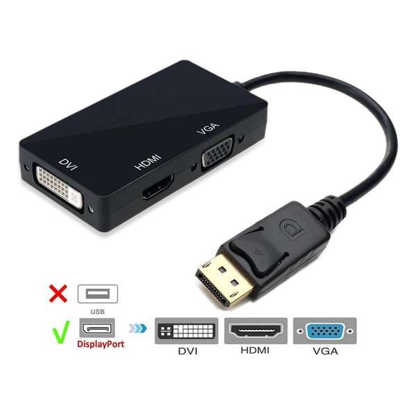 DrPhone - Multifunctionele 3 in 1 Adapter Displaypoort (Dp) naar HDMI / DVI / VGA Man-vrouw - Zwart