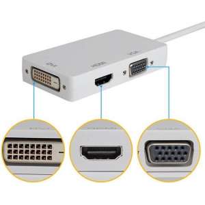 3in1 mini DisplayPort DP Male naar DVI, HDMI en VGA Female - Wit