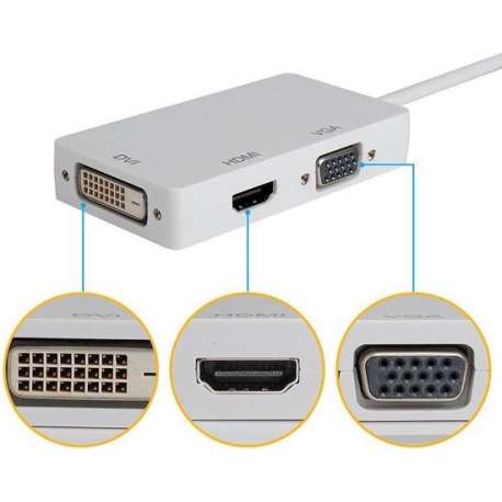 3in1 mini DisplayPort DP Male naar DVI, HDMI en VGA Female - Wit