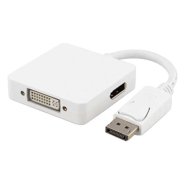 DELTACO DP-MULTI6 DisplayPort naar DVI / HDMI / DisplayPort adapter, Ultra HD in 60Hz, 0.2 meter, wit