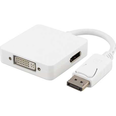 DELTACO DP-MULTI6 DisplayPort naar DVI / HDMI / DisplayPort adapter, Ultra HD in 60Hz, 0.2 meter, wit