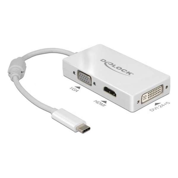 DeLOCK Premium USB-C naar HDMI, DVI en VGA adapter met DP Alt Mode / wit - 0,15 meter