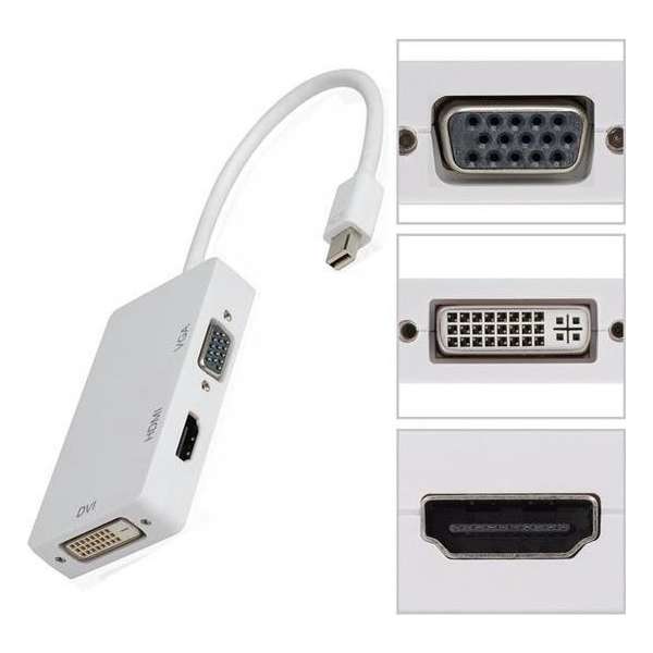 Displayport Naar VGA/HDMI/DVI Kabel - Wit