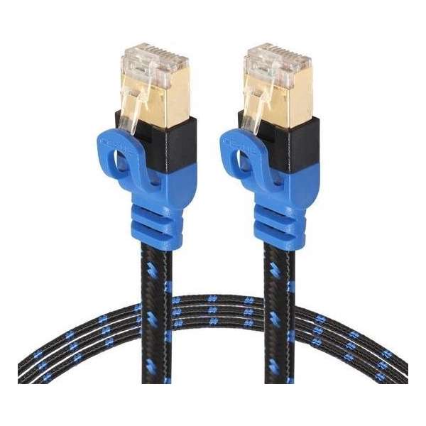 By Qubix internet kabel - 8m REXLIS serie - CAT7 - Ultra dunne Flat Ethernet netwerk LAN kabel (10.000Mbps) - Zwart / Blauw