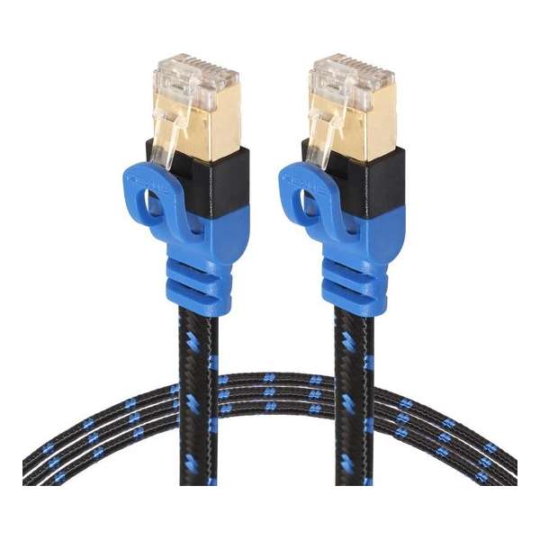 By Qubix internet kabel - 15m REXLIS serie - CAT7 - Ultra dunne Flat Ethernet netwerk LAN kabel (10.000Mbps) - Zwart / Blauw