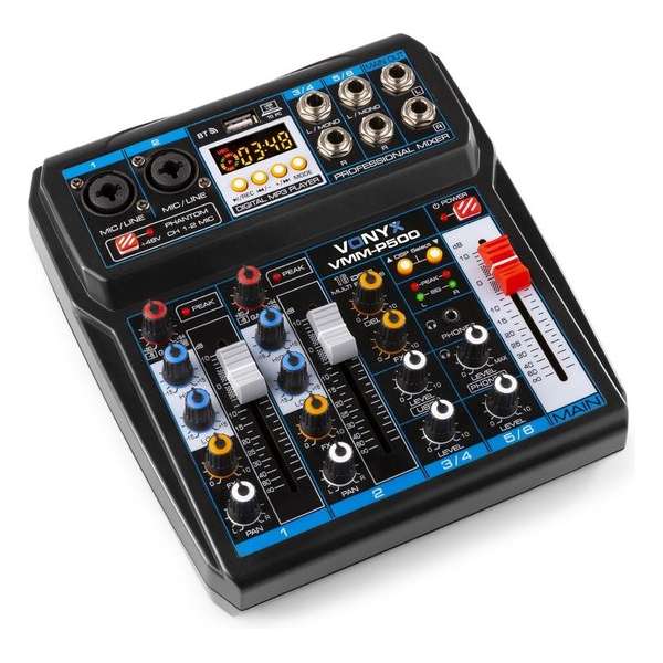Mengpaneel - Vonyx VMM-P500 mixer met Bluetooth, mp3 speler en digitale sound processor (echo & delay effecten)