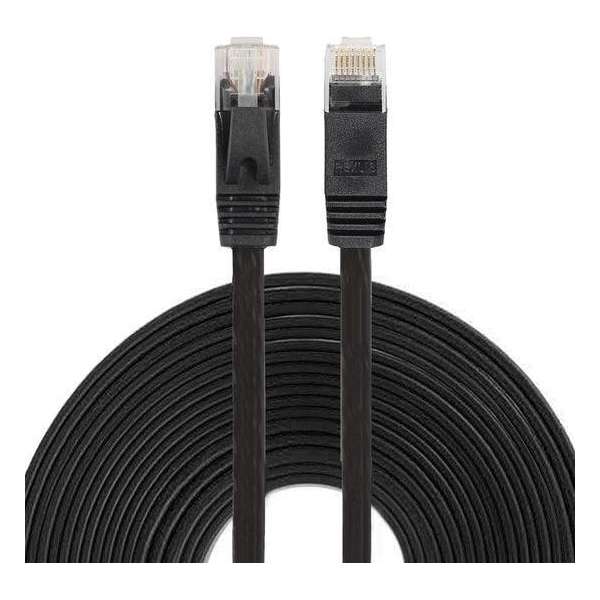 10m CAT6 Ultra dunne Flat Ethernet netwerk LAN kabel (1000Mbps) - Zwart