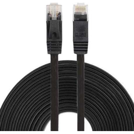 10m CAT6 Ultra dunne Flat Ethernet netwerk LAN kabel (1000Mbps) - Zwart