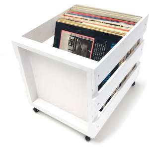 LP Vinyl opberg krat rek verrijdbaar wit
