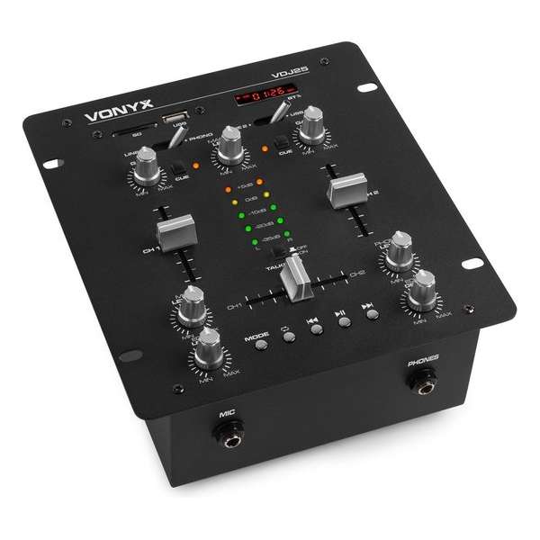 Mengpaneel met versterker - Vonyx VDJ25 DJ mengpaneel met 2x 50W versterker, Bluetooth en mp3 speler