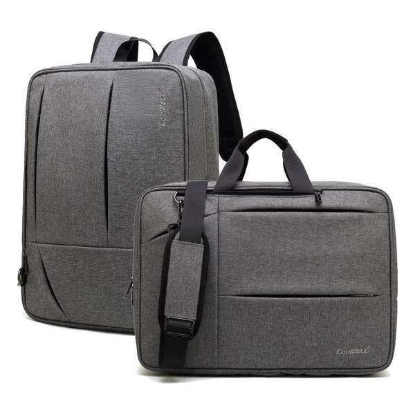 Laptoptas 2-in-1 voor 17.3 inch laptop - laptop rugtas / laptop schoudertas – grijs 2