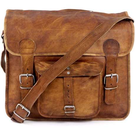 Vintage Look Messengertas  Bruin Leer - Laptoptas 16