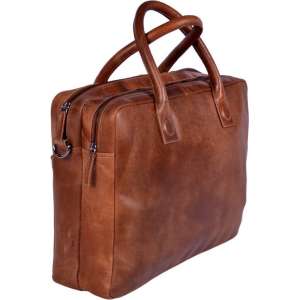 DSTRCT Fletcher Leren Business Laptoptas - 15,6 inch laptopvak - Sleutelhanger - Cognac