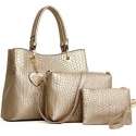 Elegante driedelige set met Dames Schoudertas, Handtas + portemonnee in PU leer Goud