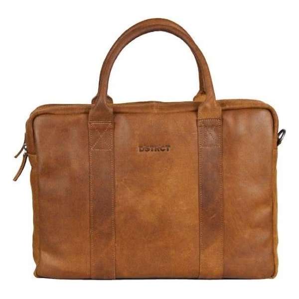 DSTRCT Limited Leren Business Laptoptas - 15,6 inch laptopvak met rits - Sleutelhanger - Cognac