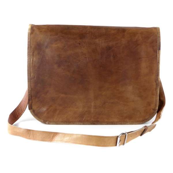 Messengertas 13‘’ Bruin - ECHT LEER - 33 x 29 x 6 cm -- Handgemaakte  Tas Almeria R13