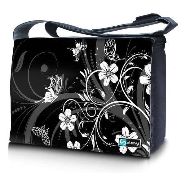 Messengertas / laptoptas 15,6 inch witte bloemen - Sleevy - laptoptas - schooltas