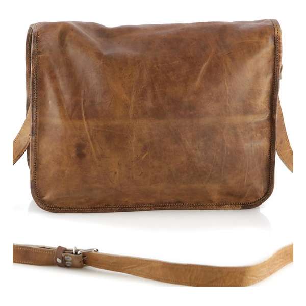 Messengertas  17 inch  – Vintage Look Cognac Bruin Leer Laptoptas – Almeria 17