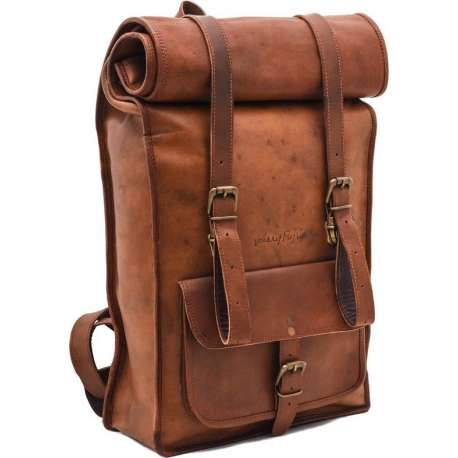 Johnny Fly Leren Rolltop Vintage Rugtas - bruin - ecologisch