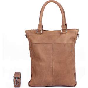 DSTRCT Raider leren big shopper - 15,6 inch laptopvak met rits - Schoudertas - Sleutelhanger - Cognac