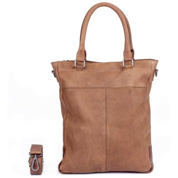 DSTRCT Raider leren big shopper - 15,6 inch laptopvak met rits - Schoudertas - Sleutelhanger - Cognac