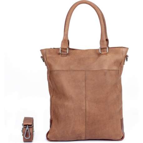 DSTRCT Raider leren big shopper - 15,6 inch laptopvak met rits - Schoudertas - Sleutelhanger - Cognac