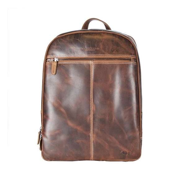 Rugzak Dames Leer Of Rugtas Heren Leer - Cognac Kleurig Leer - Lichtbruine Laptop Rugzak Unisex