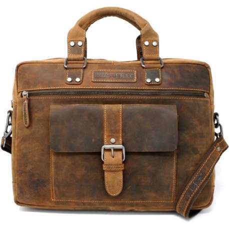 Hillburry tas - vintage leer / buffel leer laptoptas 16 inch - reistas - leren werktas