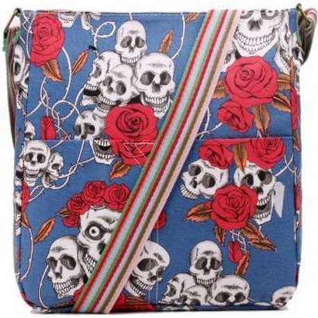 MISS LULU Canvas Schoudertas SKULL . - L1104SR BE)